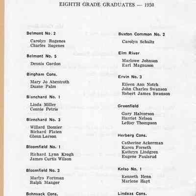 Traill County Rural Schools: 13 June 1958 Eighth Grade Graduates, page 1