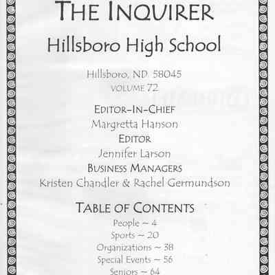 Hillsboro High School: 2000 Yearbook title and contents page