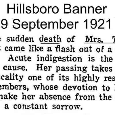 Hillsboro Banner, 9 September 1921: Death of Mrs. Isabel (Nomland) Hovet