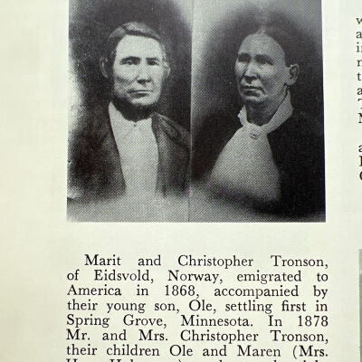 Tronson family: Christopher and Marit Tronson, 1878 settlers of Ervin Township, Traill County, Dakota Territory