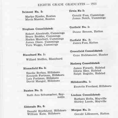 Traill County Rural Schools: 1953 Eighth Grade Graduates, page 1