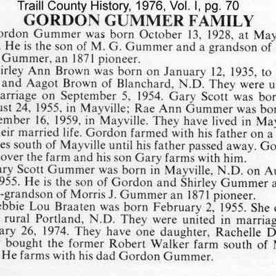 The Gordon Gummer family, Mayville, North Dakota: Information on Page 70, Traill County History, Vol. I