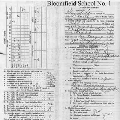 Bloomfield School No. 1: Bertha Vettel, Teacher's Report, 29 May 1936