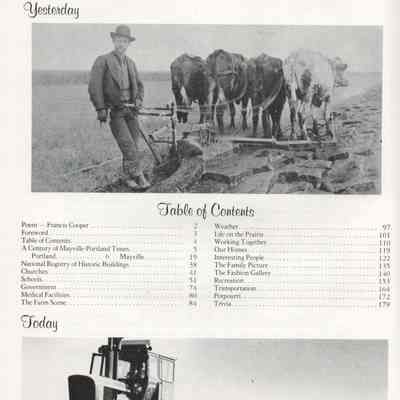Mayville-Portland Centennial, 1881-1981, A Saga of Two Cities: Book Table of Contents page