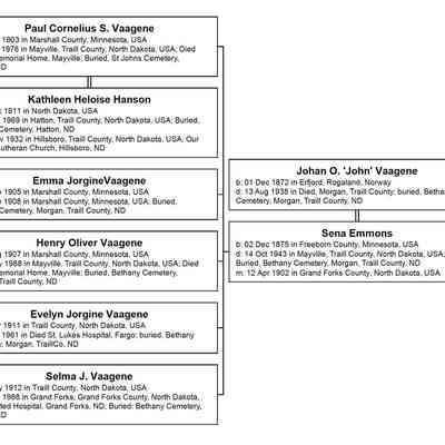 Family tree: Children of John and Sena (Emmons) Vaagene