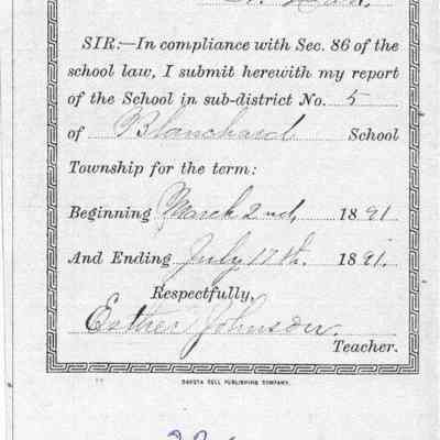Blanchard School No. 5, 1891 Spring Term: Esther Johnson, Teacher's Report