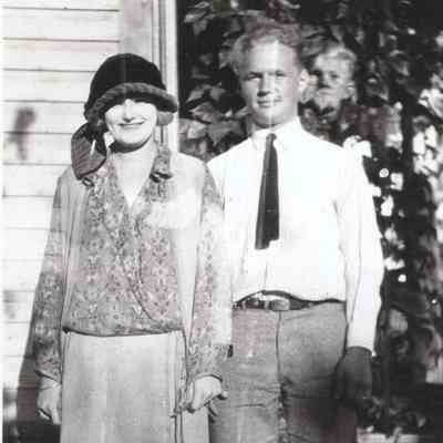 Olina Trontvedt and Kenneth O. Hovet: Double exposure--John Trontvedt's face above Ken's left shoulder