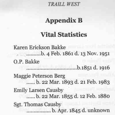 Traill West: The Early Settlers in Traill County, Dakota Territory by Lorraine Weiler: Appendix B, page 125