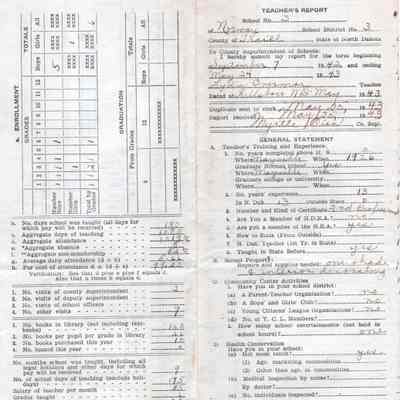 Norway School No. 3, 1942-1943 Teachers Report: Lydia Overmoe, Teacher