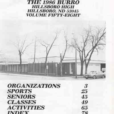 Hillsboro High School: 1986 Yearbook title and contents page