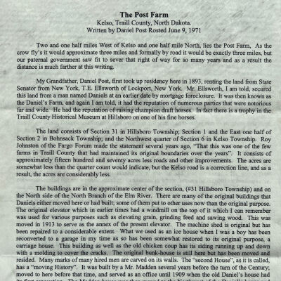 Post family: Daniel and Phoebe-Anne (Pratt) Post, 1893 settlers west of Kelso, Traill County, North Dakota
