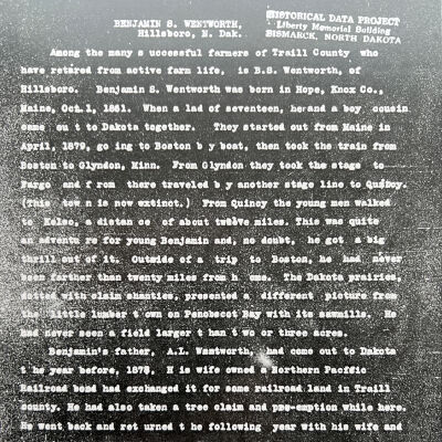 B. S. Wentworth family history page