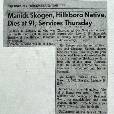 Skogen family: Manick and Anna (Hoff) Skogen, of Hillsboro, Traill County, ND
