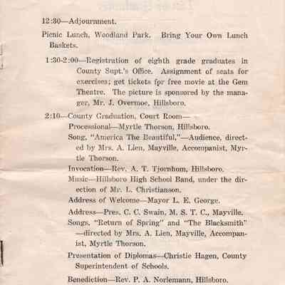 Traill County Rural Schools: Eighth Grade Graduation, 16 June 1934, Program, page 2