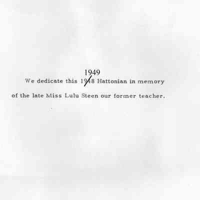 Hatton High School: 1949 Yearbook dedication page