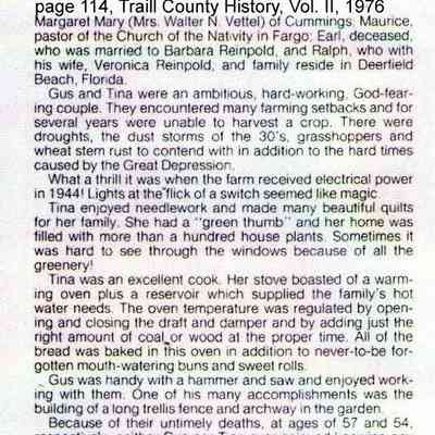 Traill County History "Yesteryears", 1976, Vol. II: August Müller (Mueller) family, page 114