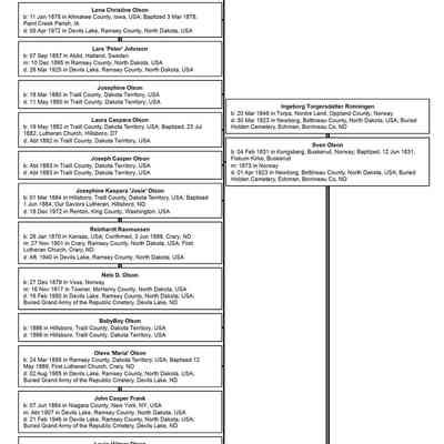 Family tree: Descendants of Sven Olson and Ingeborg Ronningen