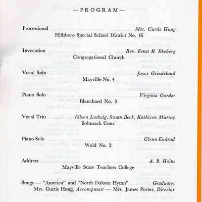 Traill County Rural Schools: 12 June 1959 Eighth Grade Graduation, Program