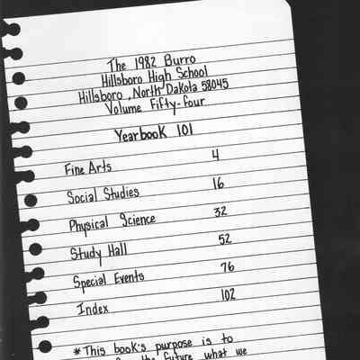 Hillsboro High School: 1982 Yearbook title and contents page