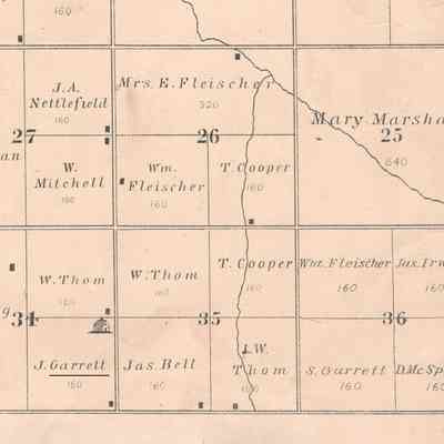 Garrett farm, SE Qtr, Sect. 34.: 1892 Plat map, SE portion of Bohnsack Township, Traill County, ND