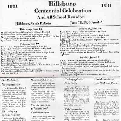 Hillsboro Centennial Celebration and All School Reunion: 18-21 June 1981, Celebration and Reunion Program