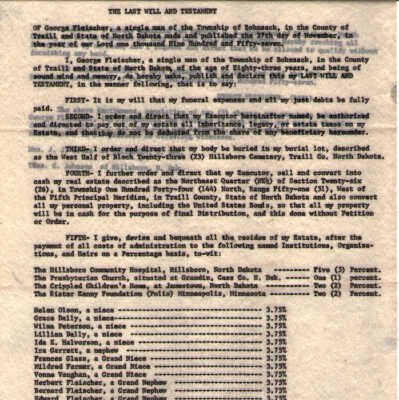 Last Will and Testament, George Fleischer: Courtesy of Dennis Peterson, nephew of Wilma (Fleischer) Peterson