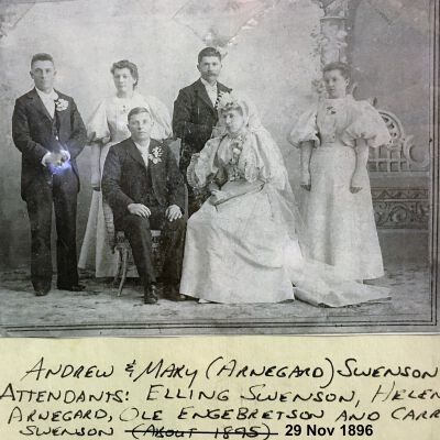 Swenson family: Andrew and Mary (Arnegard) Swenson, 1884 settler of Norway Township, Traill County, Dakota Territory