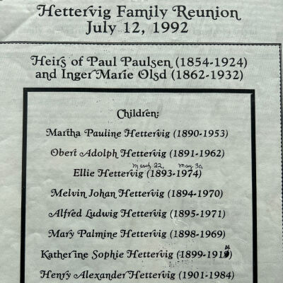 Hettervig family: Paul Paulsen and Inger Maria (Olsdatter) Hettervig, 1908 settlers by Buxton, Traill County, ND