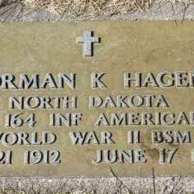 Photo of grave-marker for Norman K. Hagen, Riverside Cemetery, Hillsboro: Photo courtesy US Find-a-Grave