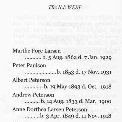 Traill West: The Early Settlers in Traill County, Dakota Territory by Lorraine Weiler: Appendix B, page 126