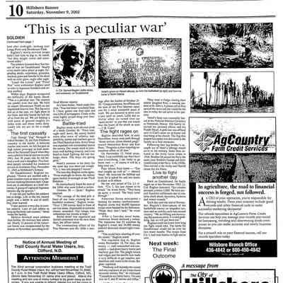 Page 10, Hillsboro Banner, 9 November 2002: Soldier Carl Vettel letters home article by Michelle McLean, part 4