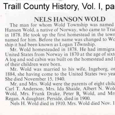 Nels Hanson Wold family: page 206 in Traill County History Vol. I.