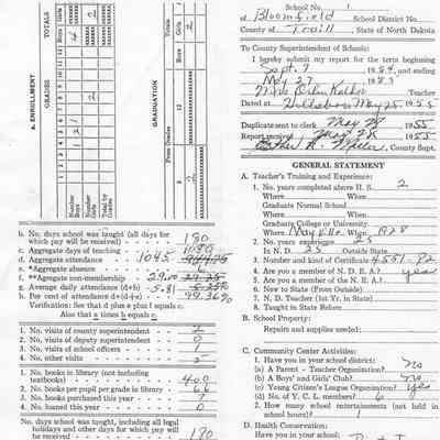Bloomfield School No. 1: Mrs. Orlin Kaldor, Teacher's Report, 25 May 1955