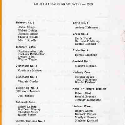 Traill County Rural Schools: 12 June 1959 Eighth Grade Graduates, page 1