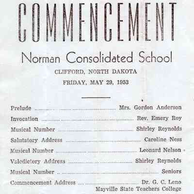 Clifford Eighth Grade and High School Commencement Program, 1953