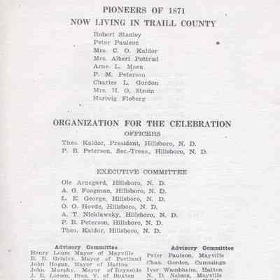 Old Settler Reunion, 1931, Hillsboro, Traill County, North Dakota: Program, page 3