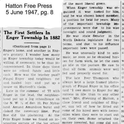 Hatton Free Press newspaper: First settlers in Enger Township, page 8