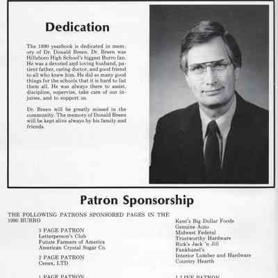 Hillsboro High School: 1990 Yearbook dedication on page 88