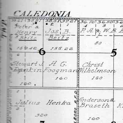 1927 Standard Atlas of Traill County, North Dakota: Portion of Herbert Township, land owned by Henry, Joseph and Peter Beitz.