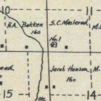 1900 map, portion of Garfield Township, Traill County, North Dakota: School No. 1 was located in the SW Qtr. of Sect. 11