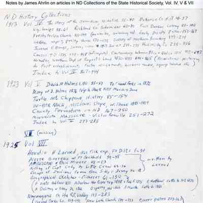 Collections of the State Historical Society of North Dakota: Noted by James Arhlin on articles in Volumes VII, V & VII