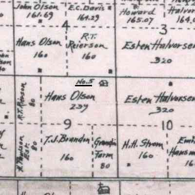 1900 map, portion of Eldorado Township, Traill County, North Dakota: School No. 5 located in NE Qtr. of Sect. 9