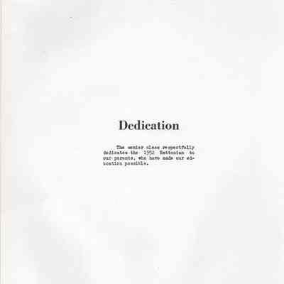 Hatton High School: 1952 Yearbook dedication page
