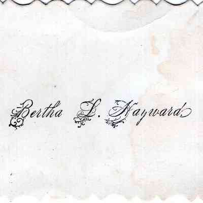Calling card produced by The Ohio Card Company, Cadiz, OH: Name Bertha L. Hayward under decorative flap