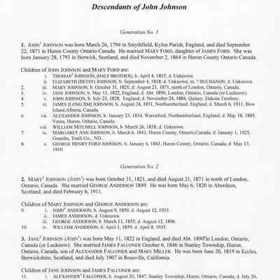 Johnson family: John and Mary (Ford) Johnson, whose descendants were early settlers of Kelso-Quincy in Traill County, Dakota Territory