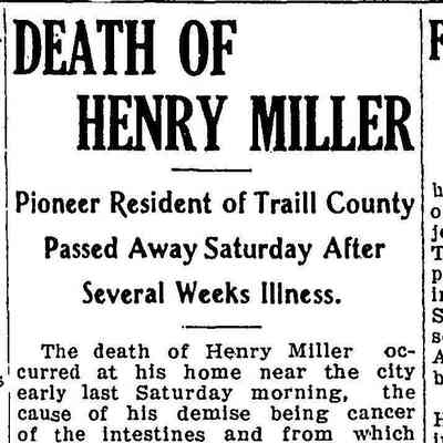 Obituary, Henry Miller, who married Anna Sophia Fleischer in 1884: Hillsboro Banner, 15 March 1912