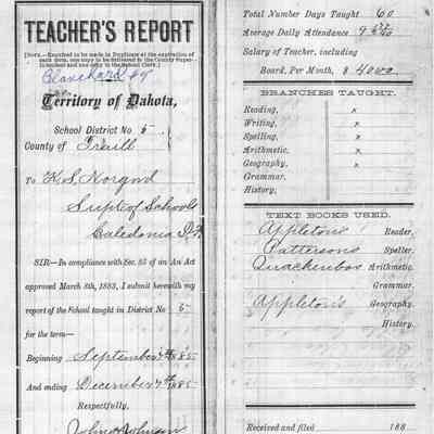 Blanchard School No. 5, 1885 Fall Term: John H. Johnson, Teacher's Report