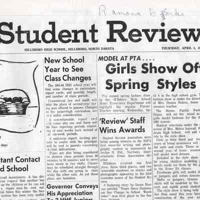 Hillsboro High School 1965 News: April 8 issue, first page, top half