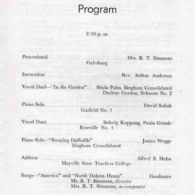 Traill County Rural Schools: 1952 Eighth Grade Graduation program