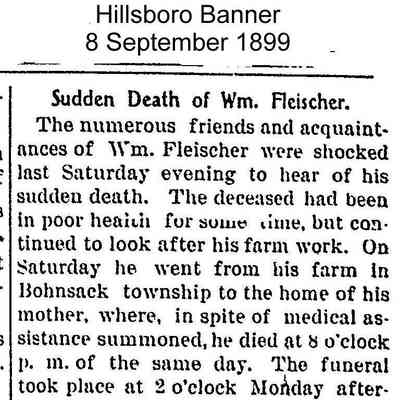 Wm Fleischer, obituary: Hillsboro Banner, 8 September 1899